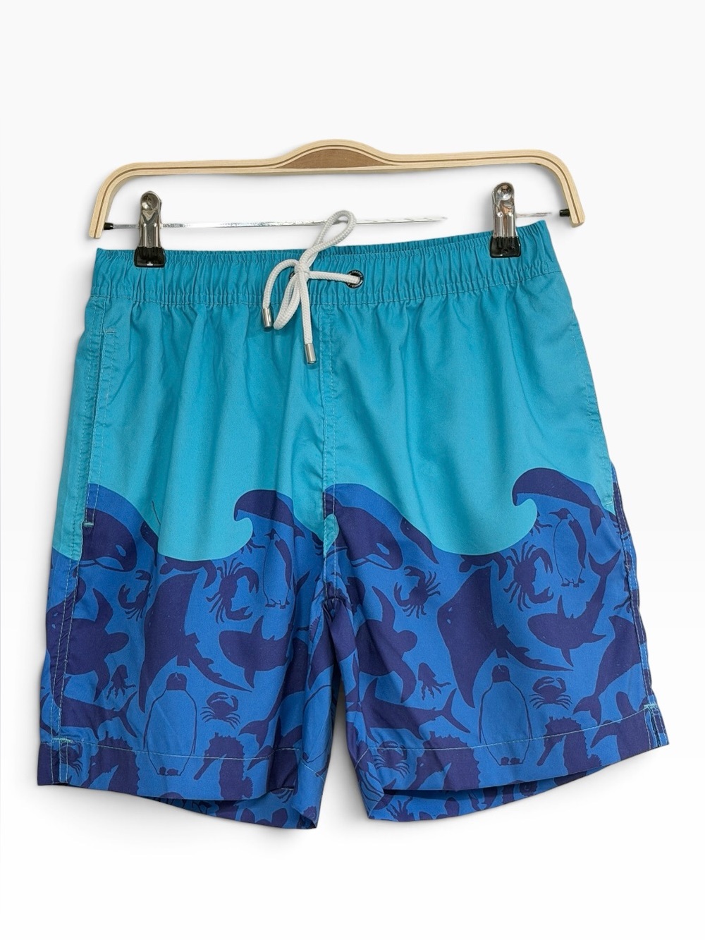 Franks Wave Sealife Swim Trunks Small Blue Ocean Animal Print Board Shorts NWT S
